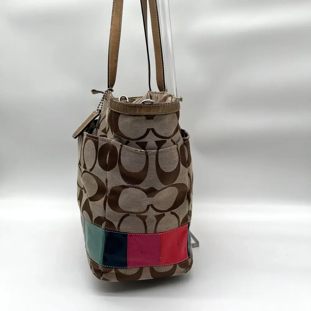 Coach Signature Brown and Tan Travel/Diaper Bag with Navy changing pad